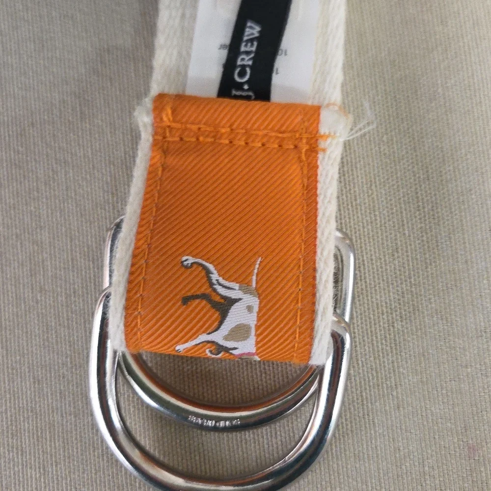 J. Crew Orange and Cream Belt with Silver D-Ring Smalll/Med Dog Theme - Picture 2 of 5